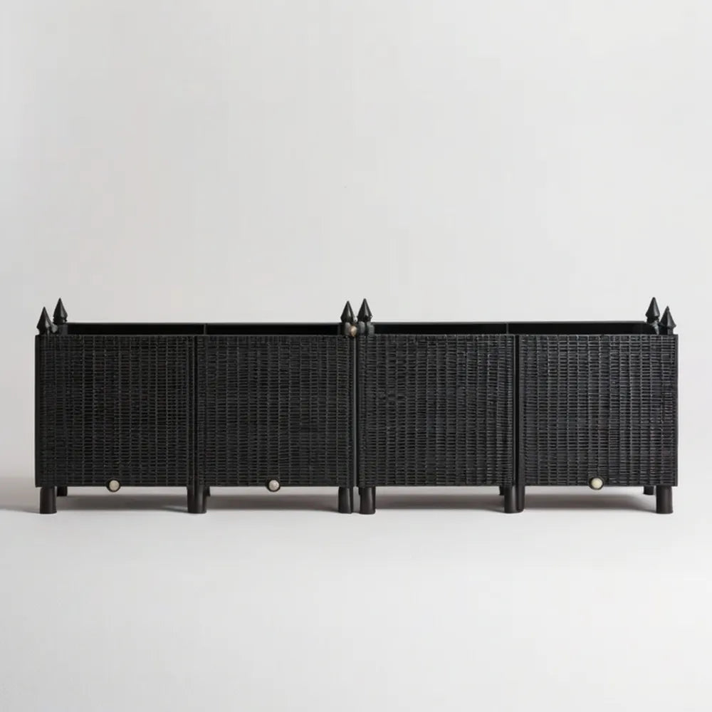 Zestaw 4 czarnych prostokątnych donic z technorattanu PE 30 x 25 x 30 cm