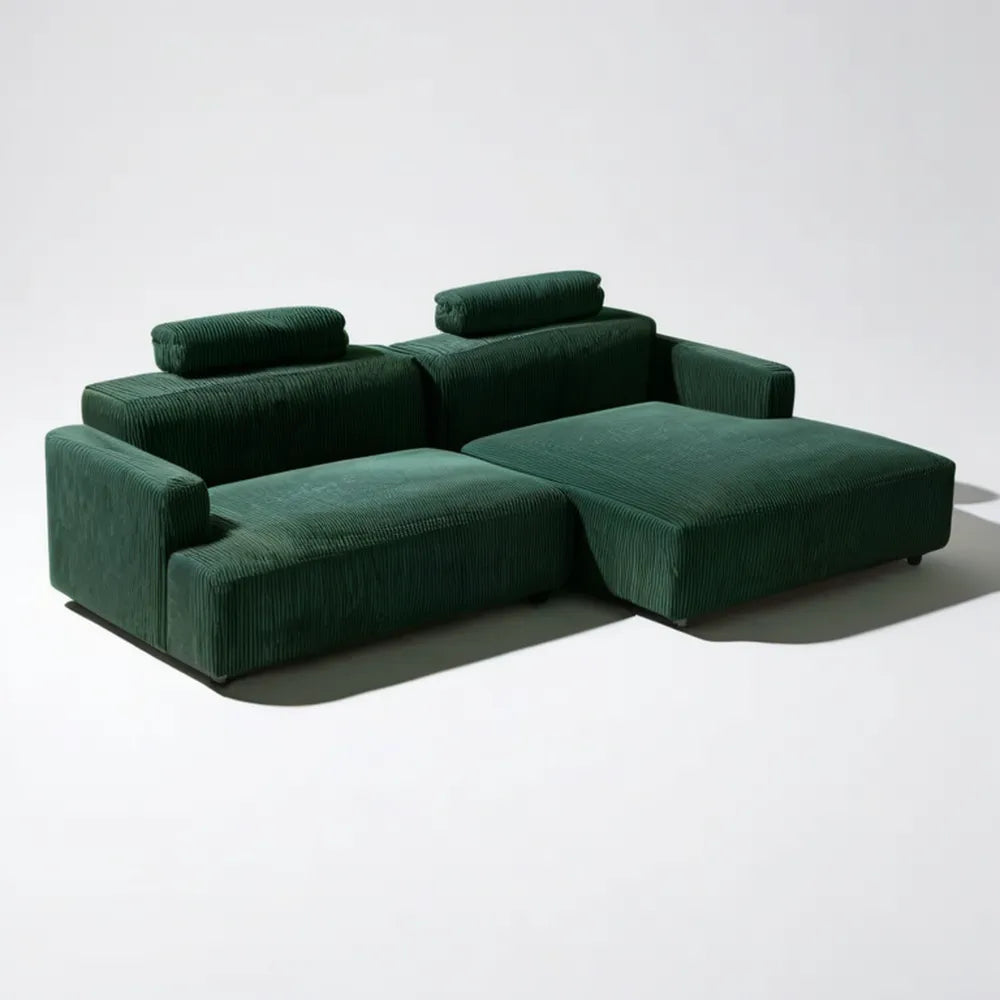Ciemnozielona modułowa sofa narożna w kształcie litery L ze sztruksową tapicerką, 280 × 170 × 75 cm
