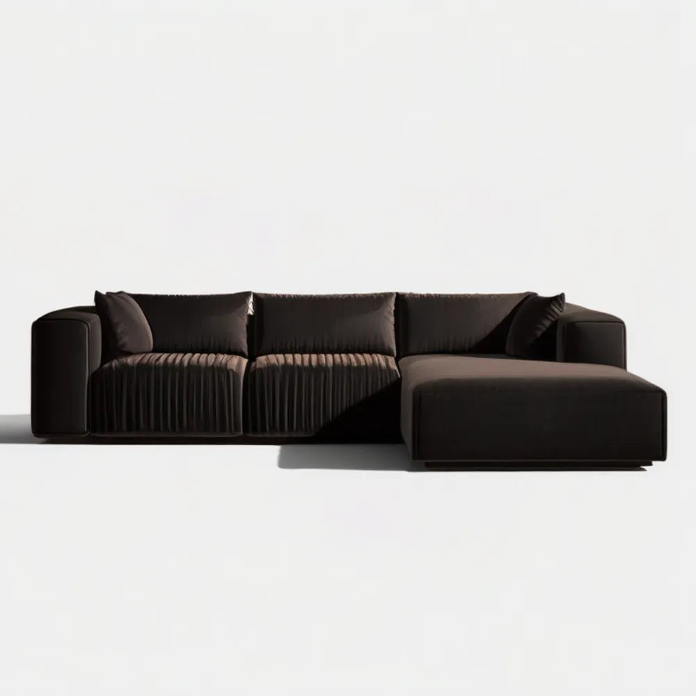Ciemnobrązowa sofa narożna 3-osobowa z prawostronnym szezlongiem 280 x 170 x 75 cm
