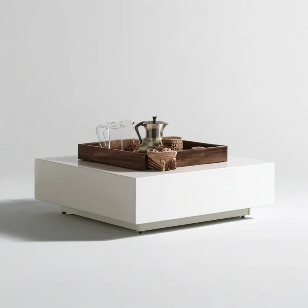 Biały kwadratowy stolik kawowy z płyty MDF 90 x 90 x 30 cm
