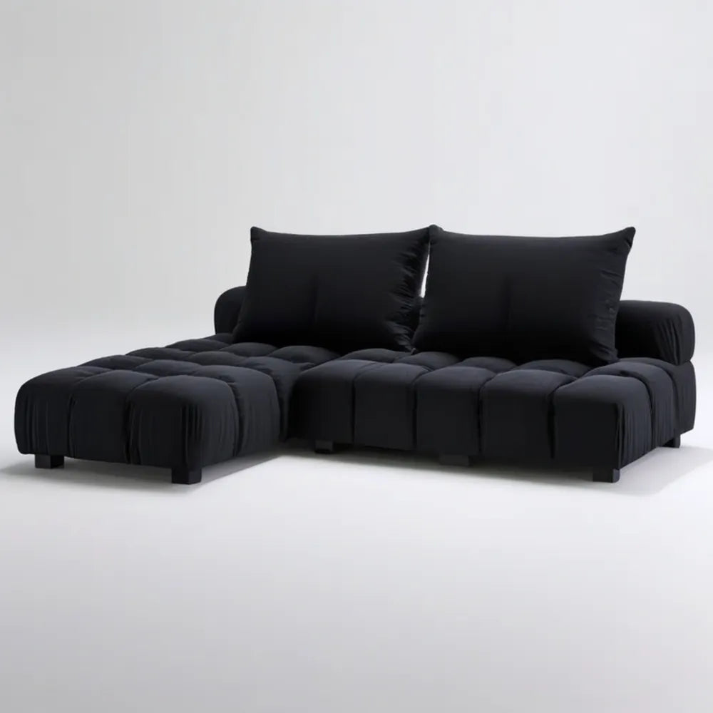 Czarna modułowa sofa narożna z lewym szezlongiem, tapicerowana poliestrem, 280 × 165 × 82 cm