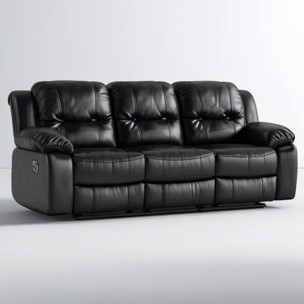 3-osobowa sofa relaksacyjna z ekoskóry PU, czarna, 210 x 95 x 102 cm