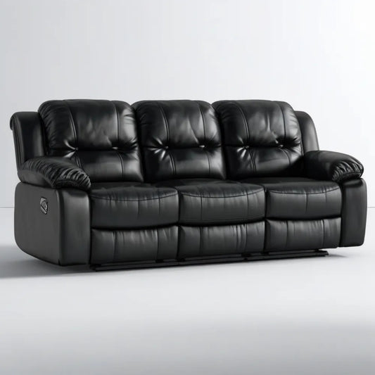 3-osobowa sofa relaksacyjna z ekoskóry PU, czarna, 210 x 95 x 102 cm