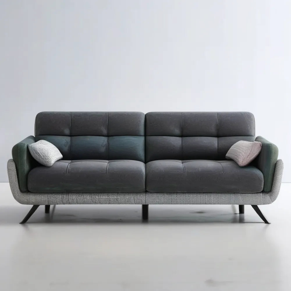 Trzyosobowa sofa grafitowo-szaro-ciemnozielona z czarnymi nogami, 220 x 92 x 88 cm