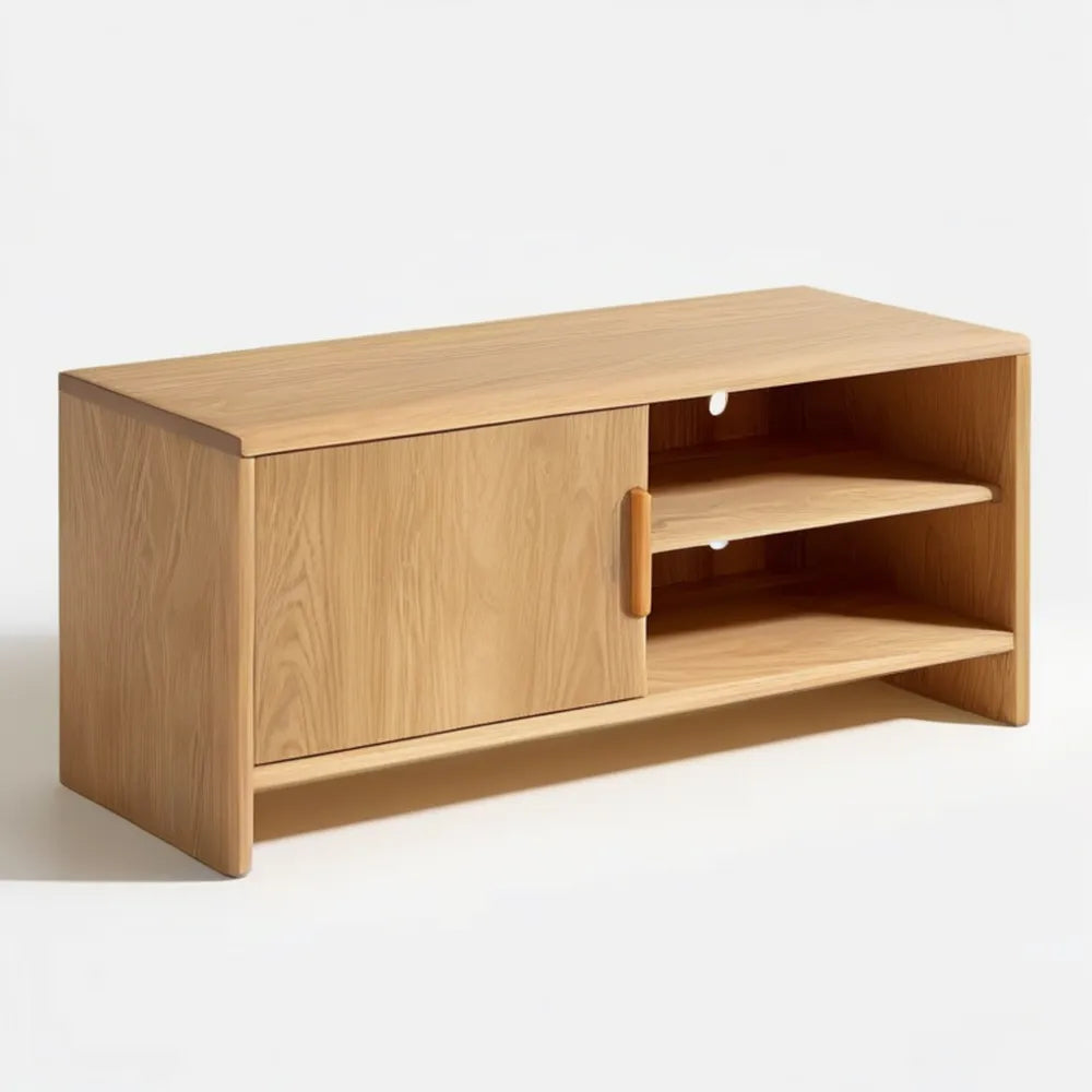 Szafka RTV 120 x 40 x 60 cm z MDF w fornirze dębowym, Naturalny Dąb
