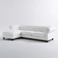 Biała sofa narożna L z lewostronnym szezlongiem, pikowana, 280 x 170 x 78 cm
